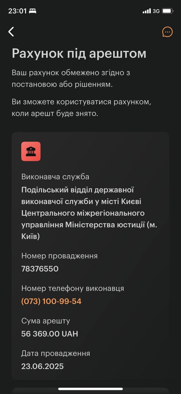 Деталі арешту рахунку VST